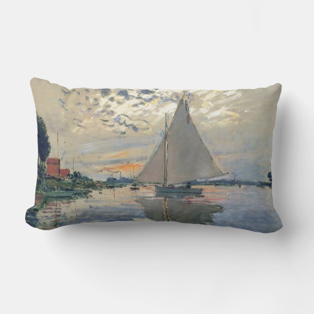 Monet Segelbåt Fransk Impressionism Klassisk Konst Lumbarkudde (Framsida)
