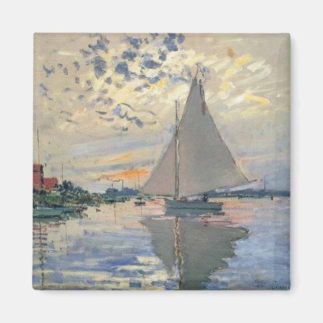 Monet Segelbåt Fransk Impressionism Klassisk Konst Magnet (Framsidan)
