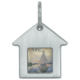Monet Segelbåt Fransk Impressionism Klassisk Konst Namnbricka Husdjur