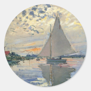 Monet Segelbåt Fransk Impressionism Klassisk Konst Runt Klistermärke