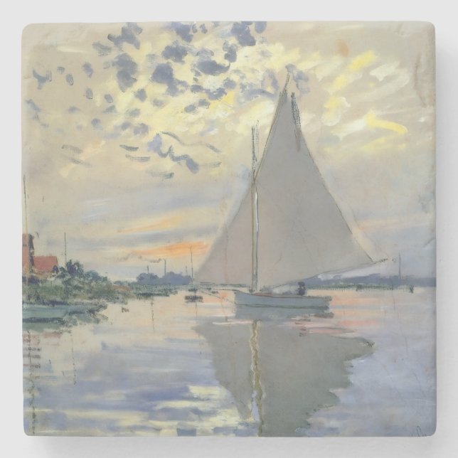 Monet Segelbåt Fransk Impressionism Klassisk Konst Stenunderlägg (Framsidan)