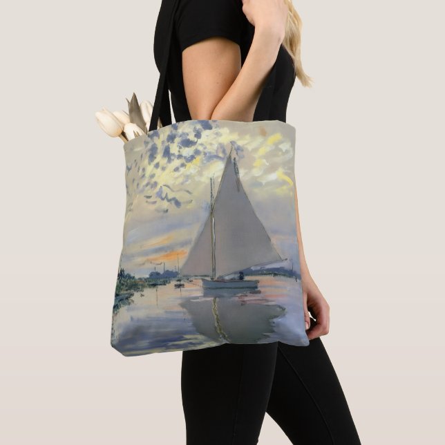 Monet Segelbåt Fransk Impressionism Klassisk Konst Tygkasse (Närbild)