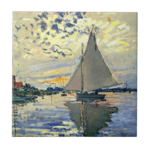 Monet - Segelbåt i Le Petit-Gennevilliers Kakelplatta