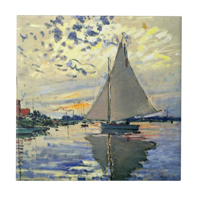 Monet - Segelbåt i Le Petit-Gennevilliers Kakelplatta (Framsidan)