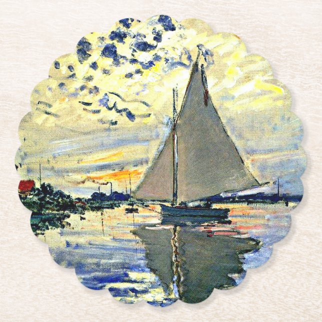 Monet - Segelbåt i Le Petit-Gennevilliers Underlägg Papper (Framsida)