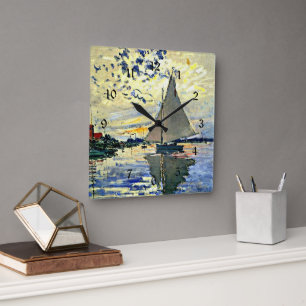 Monet - Segelbåt vid le Petit Gennevilliers Fyrkantig Klocka