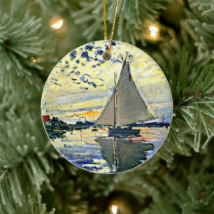 Monet - Segelbåt vid le Petit Gennevilliers Julgransprydnad Keramik