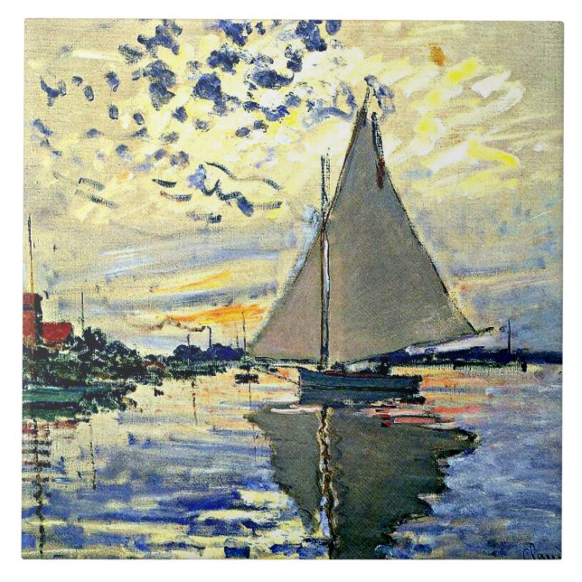 Monet - Segelbåt vid le Petit Gennevilliers Kakelplatta (Framsidan)