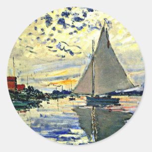 Monet - Segelbåt vid le Petit Gennevilliers Runt Klistermärke