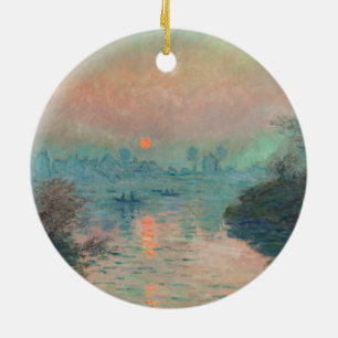Monet Solnedgång fin konst impressionistisk målnin Julgransprydnad Keramik