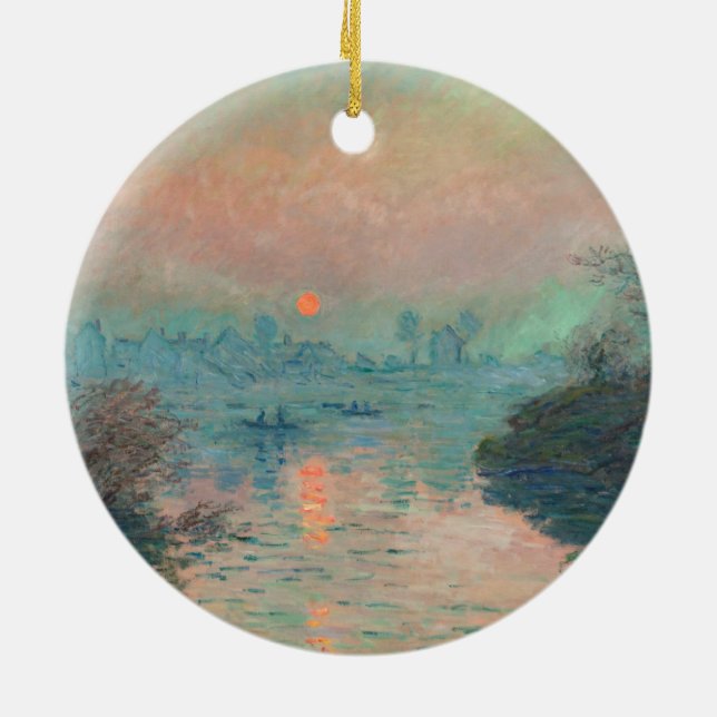 Monet Solnedgång fin konst impressionistisk målnin Julgransprydnad Keramik (Baksidan)