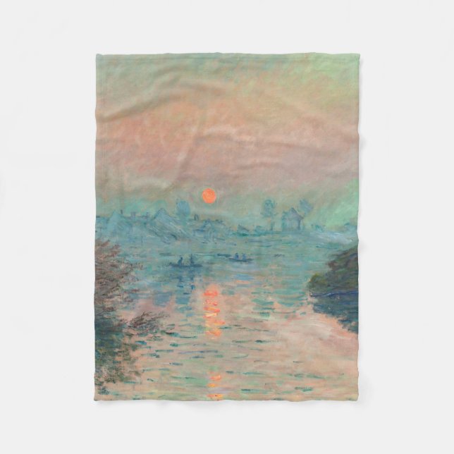 Monet Solnedgång på Seine Finkonst Impressionism  Fleecefilt (Framsidan)