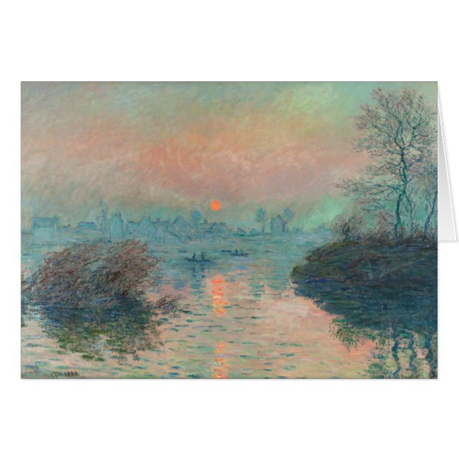 Monet Solnedgång på Seine Finkonst Impressionism  Hälsningskort (Framsidan Horizontal)