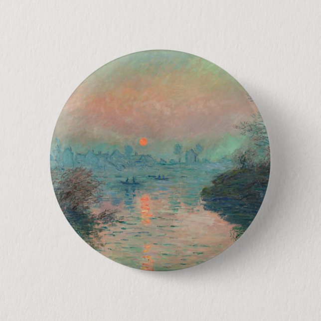 Monet Solnedgång på Seine Finkonst Impressionism  Knapp (Framsida)