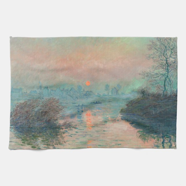 Monet Solnedgång på Seine Finkonst Impressionism  Kökshandduk (Horisontell)