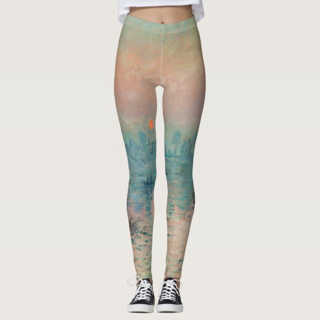 Monet Solnedgång på Seine Finkonst Impressionism  Leggings (Framsida)