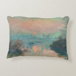 Monet Solnedgång på Seine Finkonst Impressionism Prydnadskudde