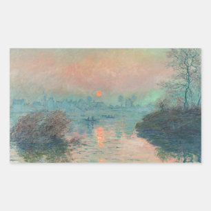 Monet Solnedgång på Seine Finkonst Impressionism Rektangulärt Klistermärke