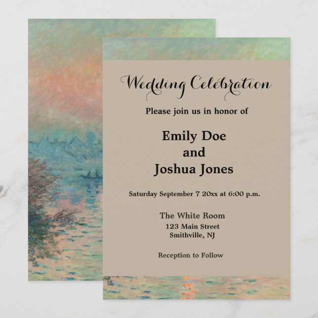 Monet Solnedgång Seine Finkonst Impressionism  Inbjudningar (Fram/baksida)