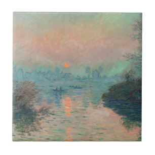Monet Solnedgång Seine Finkonst Impressionism  Kakelplatta