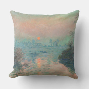 Monet Solnedgång Seine Finkonst Impressionism Kudde