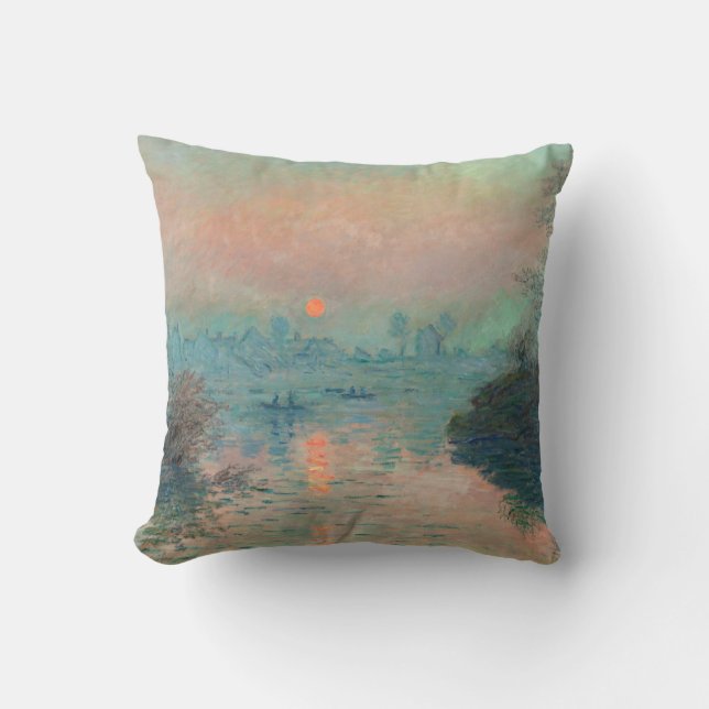 Monet Solnedgång Seine Finkonst Impressionism  Kudde (Framsida)