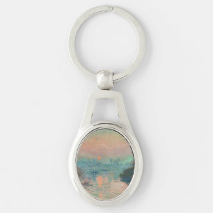 Monet Solnedgång Seine Finkonst Impressionism  Ovalt Silverfärgad Nyckelring