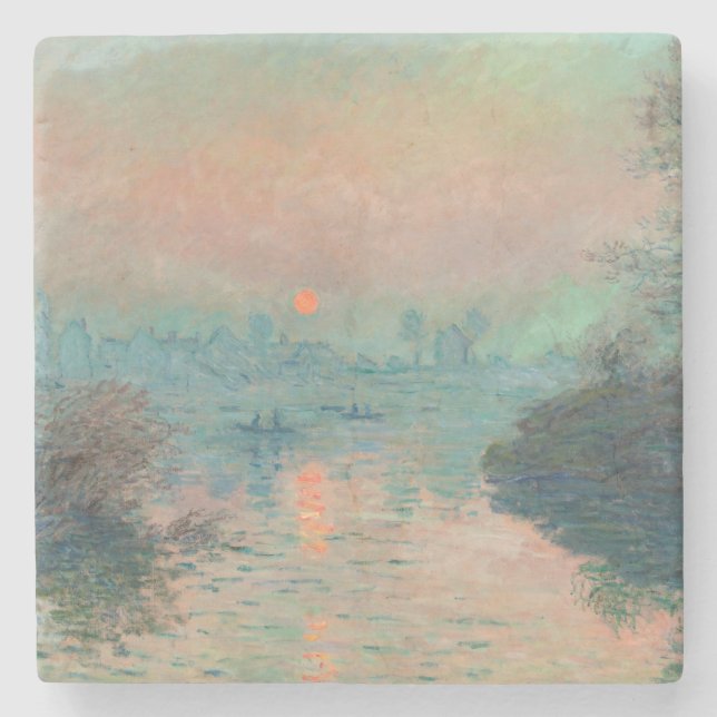 Monet Solnedgång Seine Finkonst Impressionism  Stenunderlägg (Framsidan)