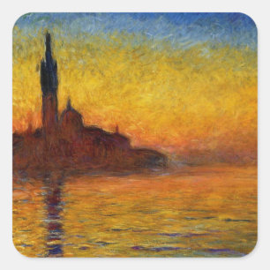 Monet Solnedgång Venedig Färgrik Impressionism Kon Fyrkantigt Klistermärke