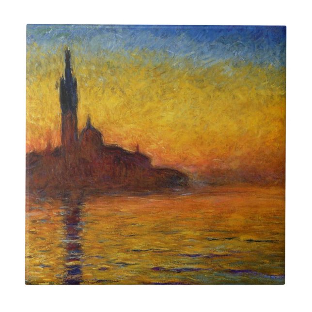 Monet Solnedgång Venedig Färgrik Impressionism Kon Kakelplatta (Framsidan)