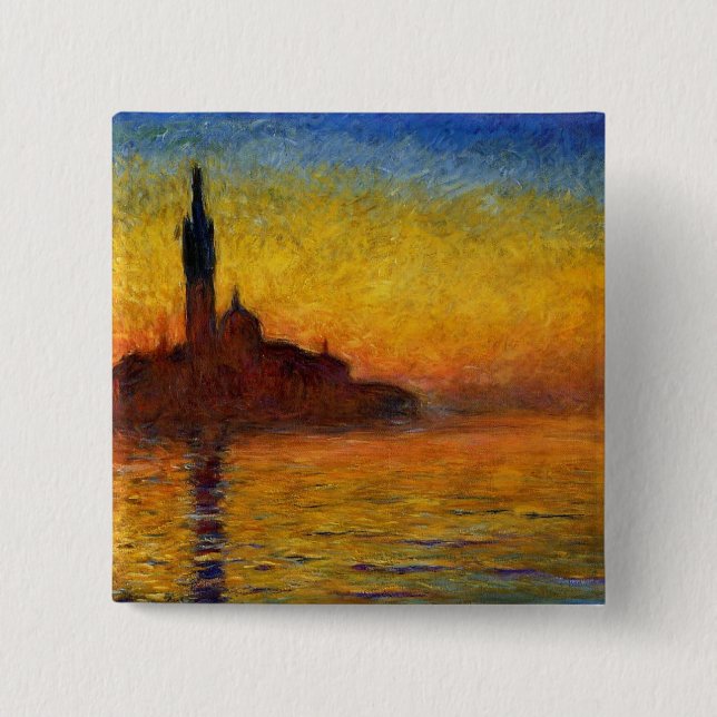 Monet Solnedgång Venedig Färgrik Impressionism Kon Knapp (Framsida)