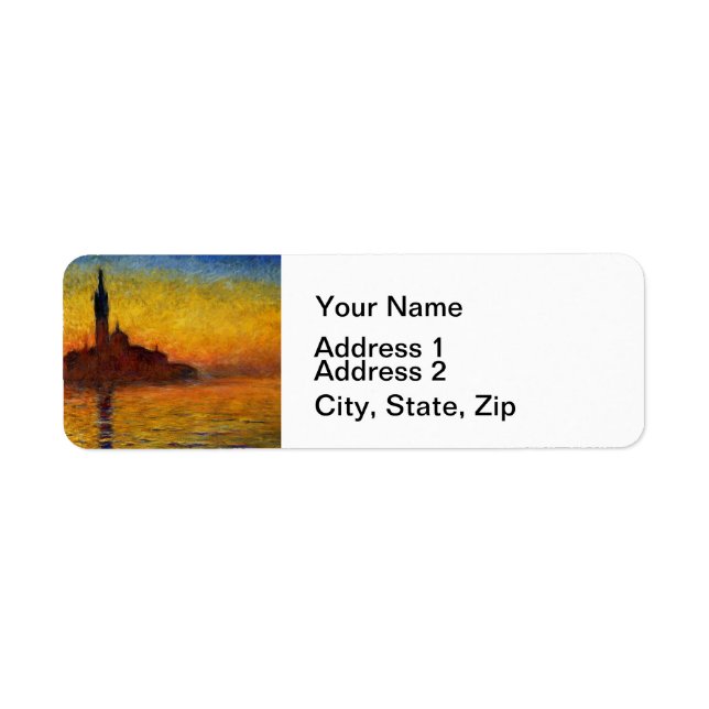Monet Solnedgång Venedig Färgrik Impressionism Kon Returadress Etikett (Framsidan)