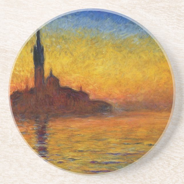 Monet Solnedgång Venedig Färgrik Impressionism Kon Underlägg Sandsten (Framsidan)