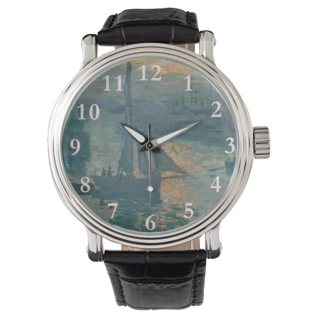 Monet Soluppgång Marin Impressionism Målning Armbandsur (Framsida)