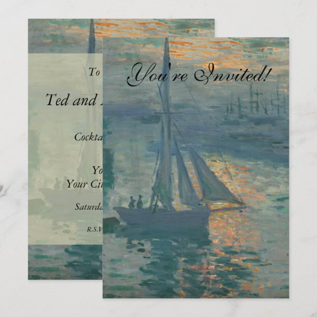 Monet Soluppgång Marin Impressionism Målning Inbjudningar (Fram/baksida)