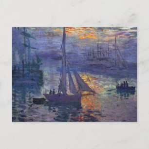 Monet soluppgång vid sjösegelbåtskonst vykort