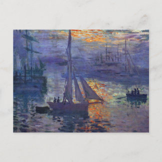 Monet soluppgång vid sjösegelbåtskonst vykort