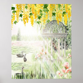 Monet Stil Gazebo Blommigt Art Skriv ut Poster