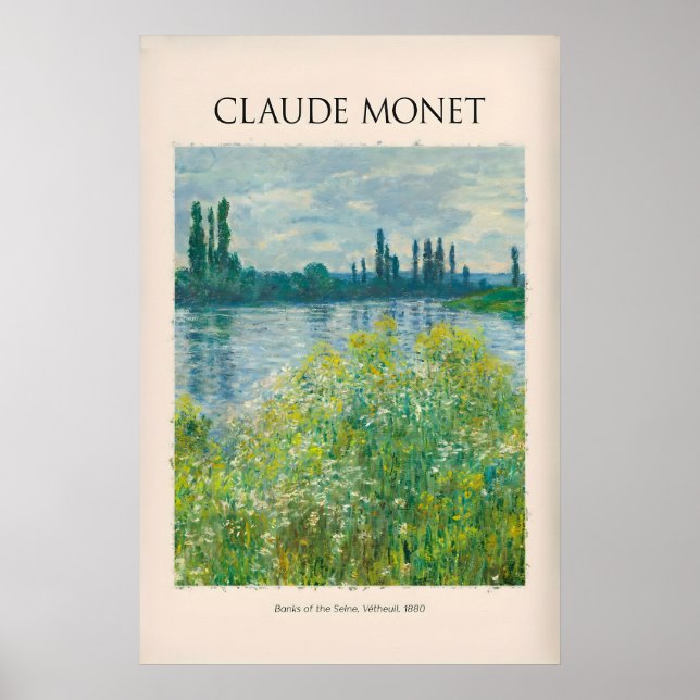 Monet Stränderna av Seine Vétheuil Flodlandskap Poster (Framsidan)