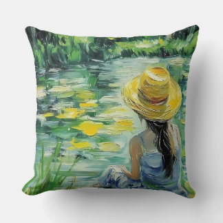 Monet Style Woman by the Water Kudde