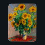 Monet Sunblommor Magnet<br><div class="desc">Magnet med Claude Monets oljemålning Bouquet av solblommor (1881). Fina solblommor i blå vas vid ett rött bord. En underbar gåva till fläkt av imponsionism och Fransk konst.</div>