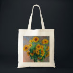 Monet Sunblommor Tygkasse<br><div class="desc">Tote Bag med Claude Monets oljemålning Bouquet av solblommor (1881). Fina solblommor i blå vas vid ett rött bord. En underbar gåva till fläkt av imponsionism och Fransk konst.</div>