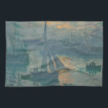 Monet Sunrise Marine Impressionism Målning Kökshandduk<br><div class="desc">Claude Monets målning Sunrise (Marine) är en berömd som målas av Franskens imponerande Claude Monet,  målad 1872. Soluppgång (Marine) målades en plein luft,  eller "utomhus",  och visar upp hans informella och spontana penseldrag.</div>