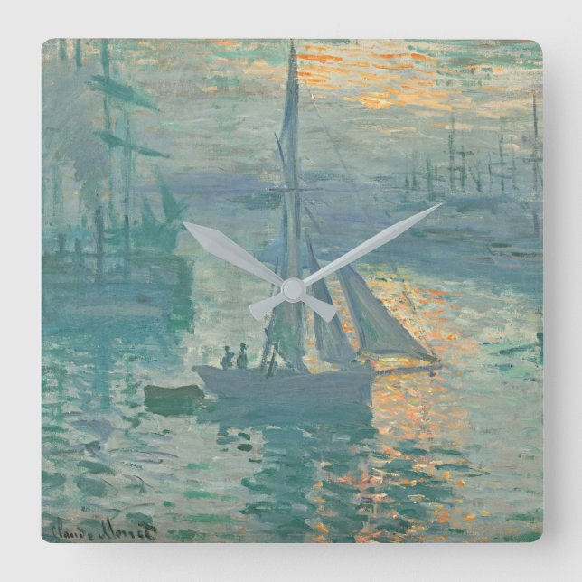 Monet Sunrise Sailing Clock Fyrkantig Klocka (Framsida)
