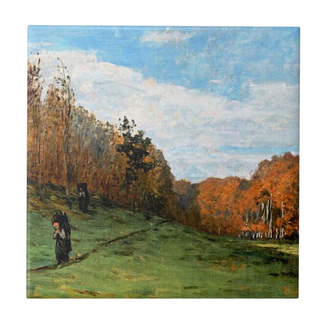 Monet, Träbärare i Fontainebleauskogen, Kakelplatta (Framsidan)