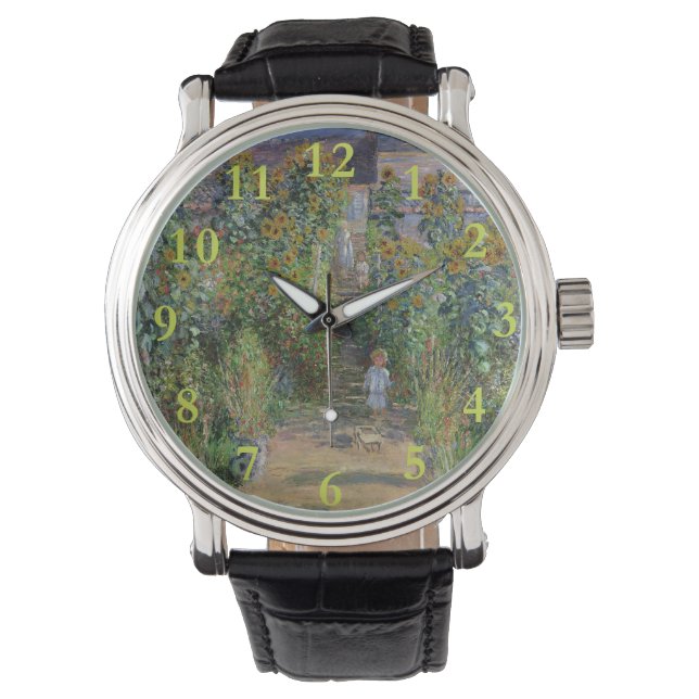 Monet Trädgård Vetheuil Impressionistisk Blomster  Armbandsur (Framsida)