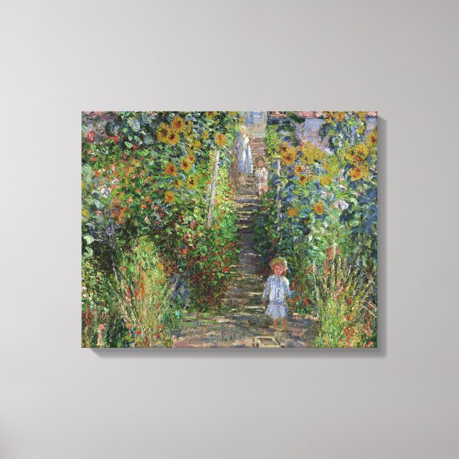 Monet Trädgård Vetheuil Impressionistisk Blomster  Canvastryck (Framsida)