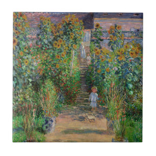 Monet Trädgård Vetheuil Impressionistisk Blomster Kakelplatta