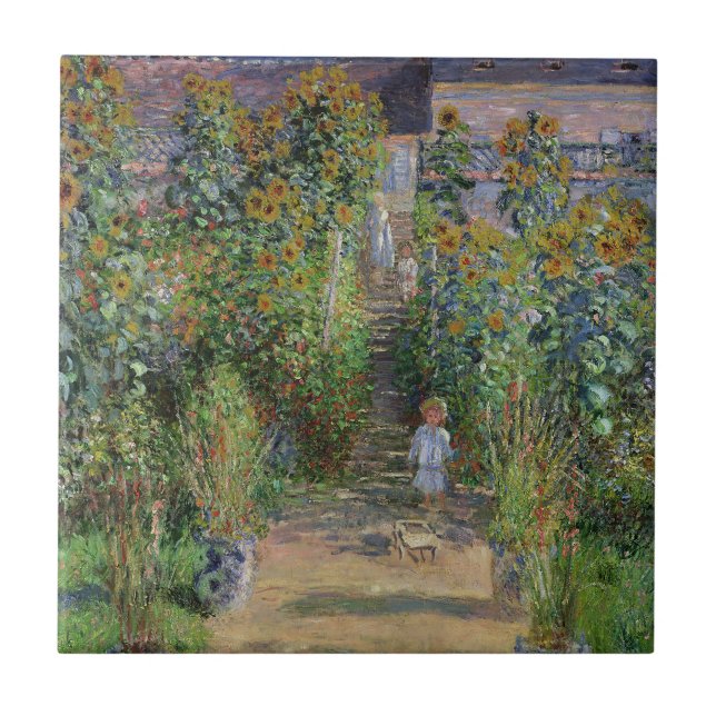 Monet Trädgård Vetheuil Impressionistisk Blomster  Kakelplatta (Framsidan)