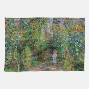 Monet Trädgård Vetheuil Impressionistisk Blomster Kökshandduk